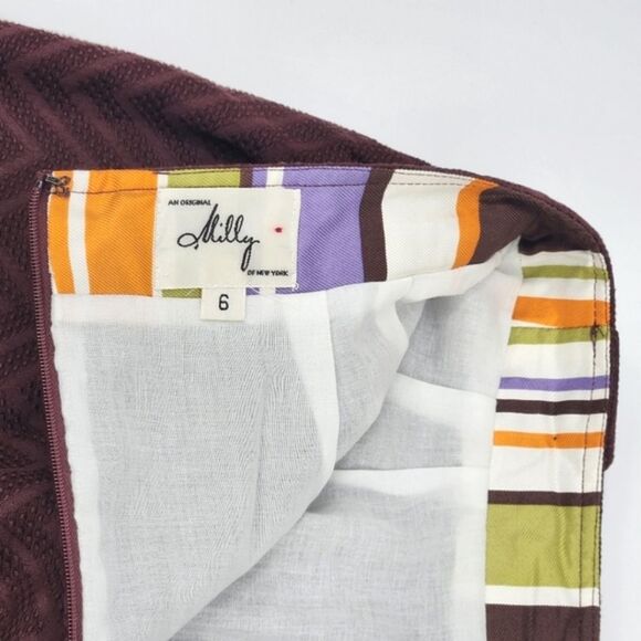 Milly of New York Textured Chevron Pattern A-Line Skirt w/ Pockets Womens Size 6 - Picture 7 of 10